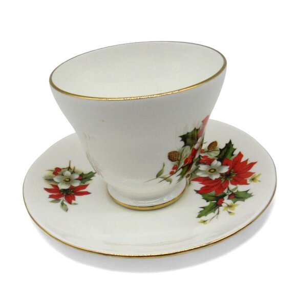 SADLER Wellington CHRISTMAS Poinsettia Tea Cup And Saucer Made In England - Picture 5 of 11